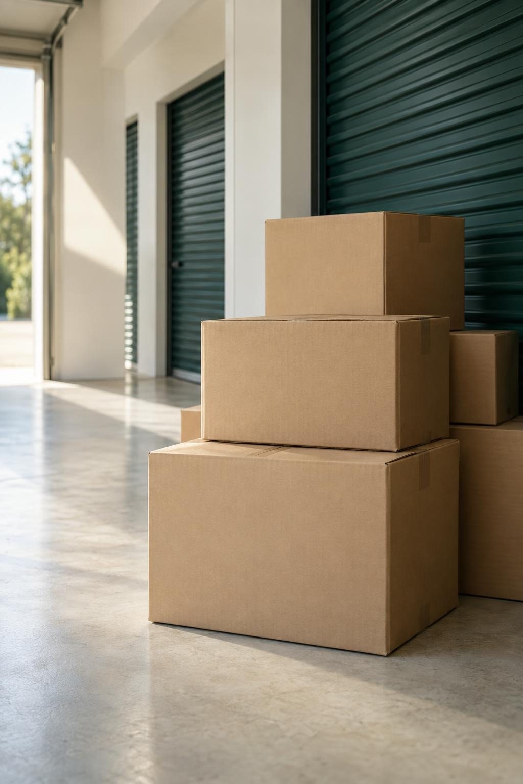 Umzugskartons in einer hellen Lagerbox
