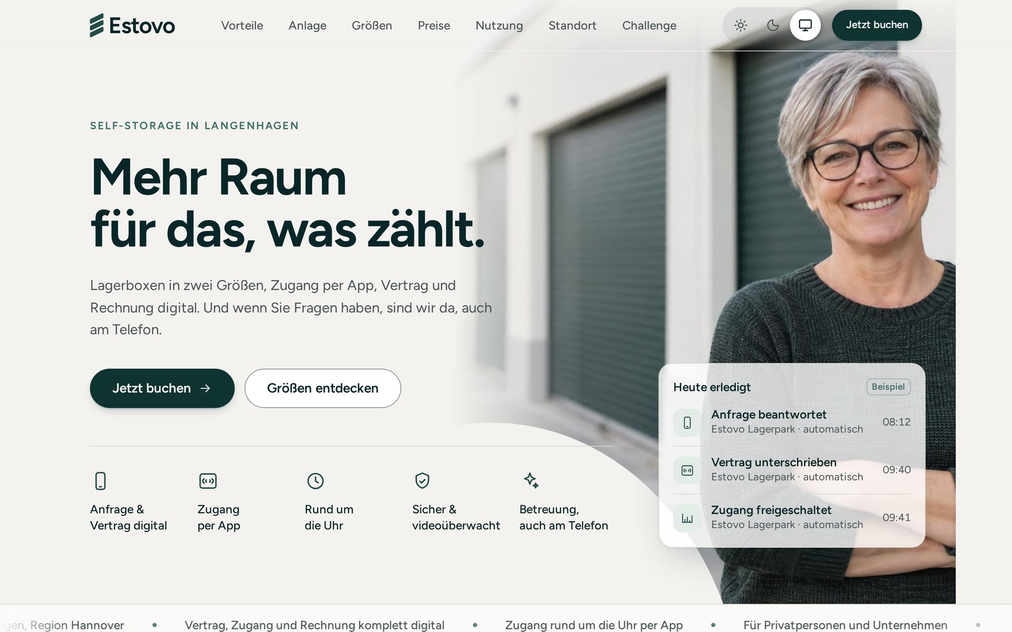Beispiel-Website eines Standorts auf Estovo mit Buchung